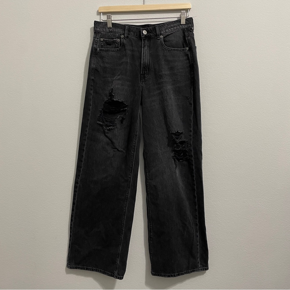 American Eagle Skater Jean High Rise Black Distressed Wide Leg Womens 6 - Picture 13 of 13